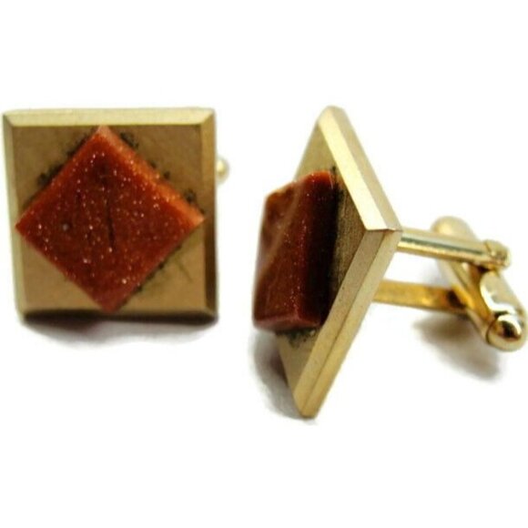 Dante Square Metalic Brown Cufflinks Gold Tone Tux Shirt Dress Suit Vintage - Picture 2 of 10